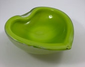 Vintage Mid Century Modern Italian Art Glass Barbini Cased Lime Green Aventurine Bowl