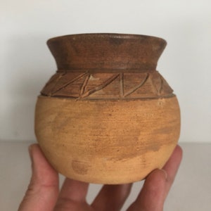 Vintage Canadian Studio Pottery Handmade Small Geometric Patterned Vase