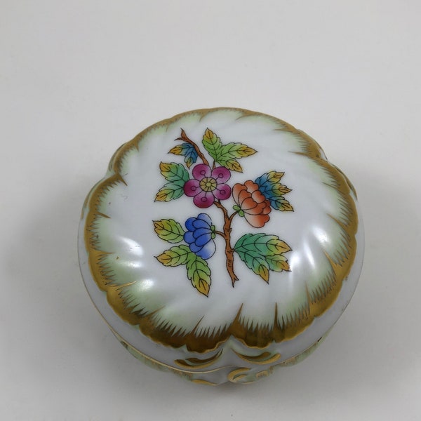 Vintage Herend Hungary Porcelain Queen Victoria Trinket Jewellery Dresser Box
