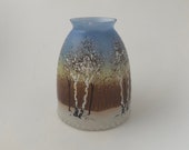 Fabulous Antique Early 20th Century Glass Bridge Lamp Shade Hand Painted with Silver Birch Forest in Winter
