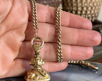 セール（8日まで）　９金 フォブシール　イギリス　彫刻なし アンティークのビクトリア朝またはジョージアン様式の金張りまたは