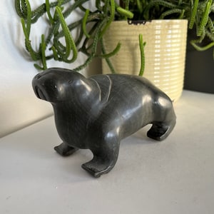 Old Vintage Canadian Inuit Soapstone Walrus Carving Possibly Signed Tvaitte