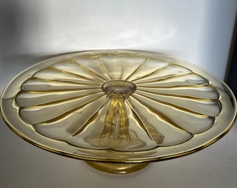 Vintage Antique Yellow Glass Pedestal Cake Stand