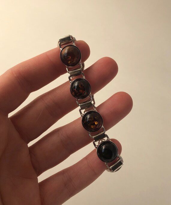 Vintage Polish Sterling Silver Amber Bracelet