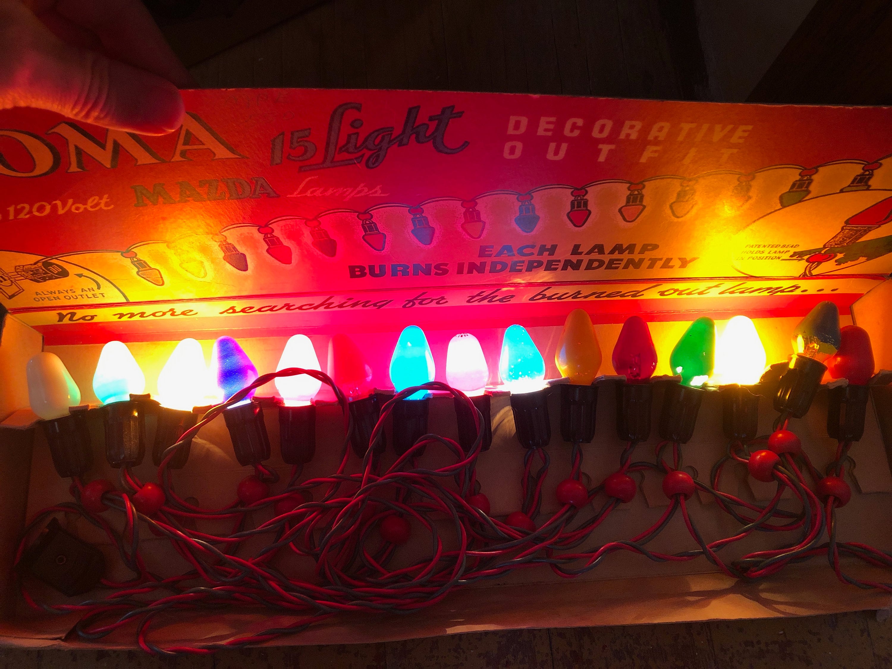 Vintage 1940s Noma 15 Light Strand Christmas Tree Lights in Box
