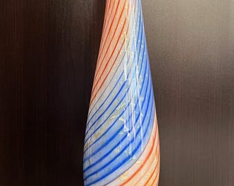 Vintage halverwege de eeuw gelabelde Murano Italy Art Glass Mezza Filigrana-vaas