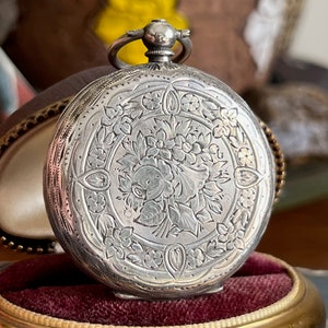 Antique Key Wind 935 Silver Pocket Watch Fancy Engraved Case - Main Image