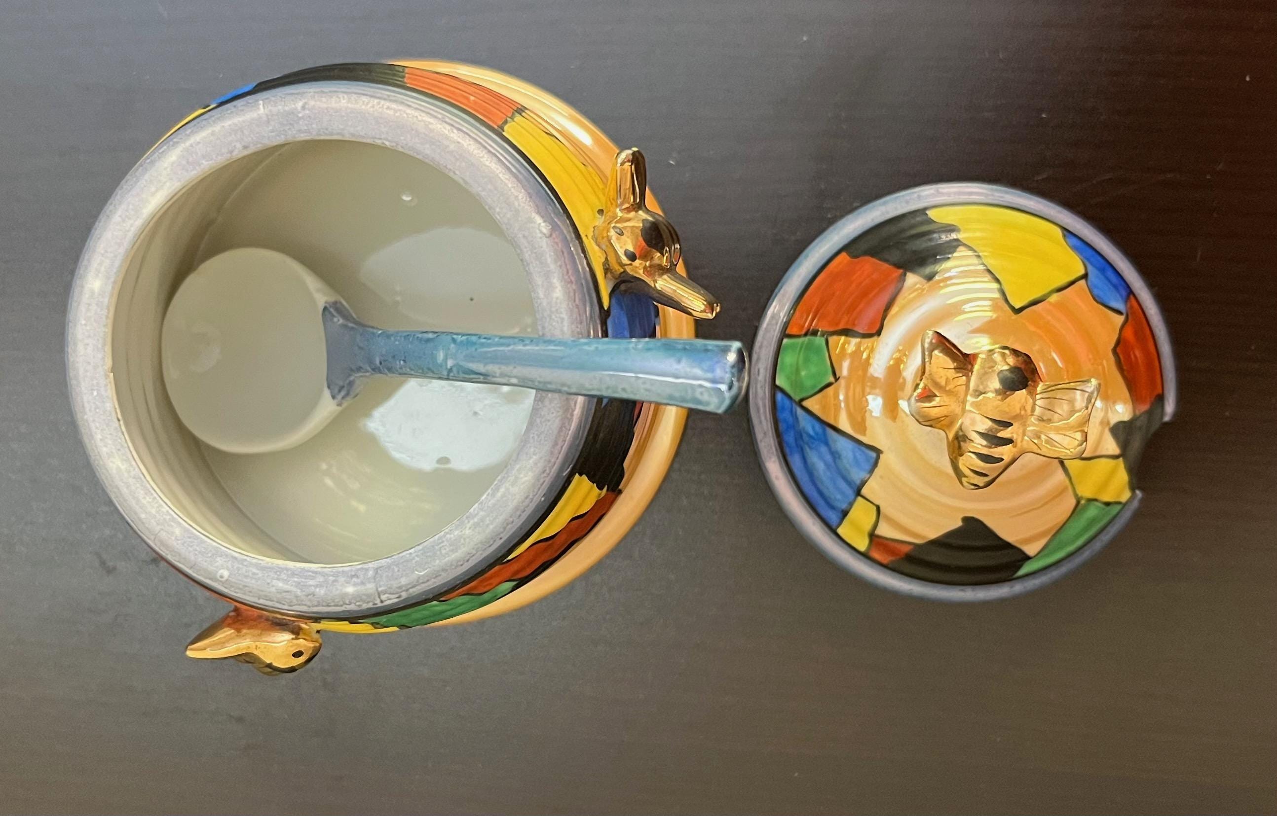 Vintage Noritake ? Japan Lustre Art Deco Honey Bee Pot and Spoon