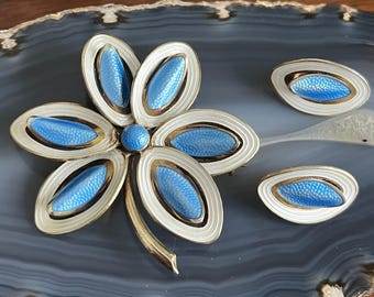 ミッドセンチュリーモダン アクセル ホルムセン ノルウェー シルバー エナメル ブローチ イヤリング セット