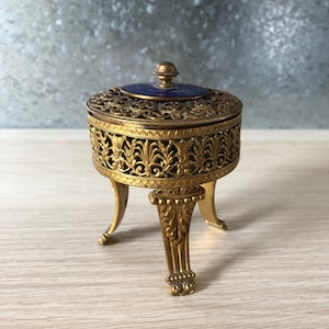 Antique 19th C French Gilt Ormolu Guilloche Enamel Lidded Dresser Jewellery Trinket Box