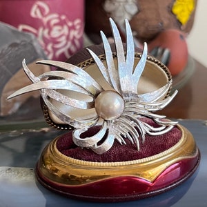 Vintage Mid Century Signed and Numbered Boucher Silver Tone Faux Pearl Brooch