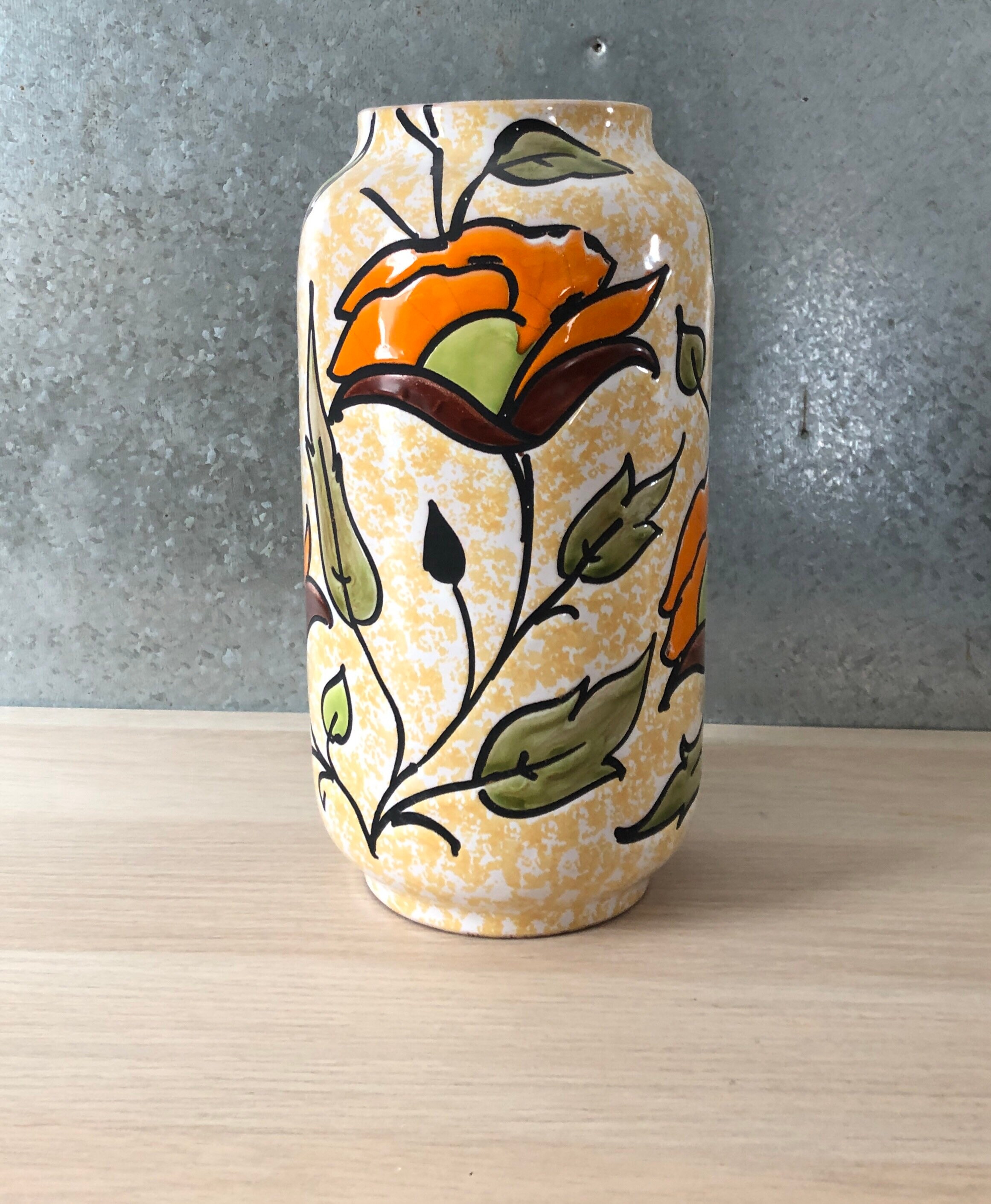Large Mid Century Modern Italian Pottery Pop Art Wax Resist Raised