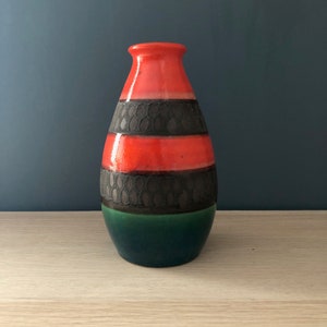 Vintage Mid Century Modern West German Pottery Dumler and Breiden Vase 123/17 Teal and Orange