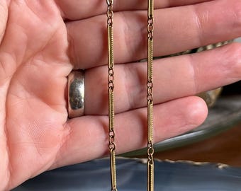 Antique Gold Filled Patterned Bar Link Layering Necklace Watch Chain Dog Clip C Clasp