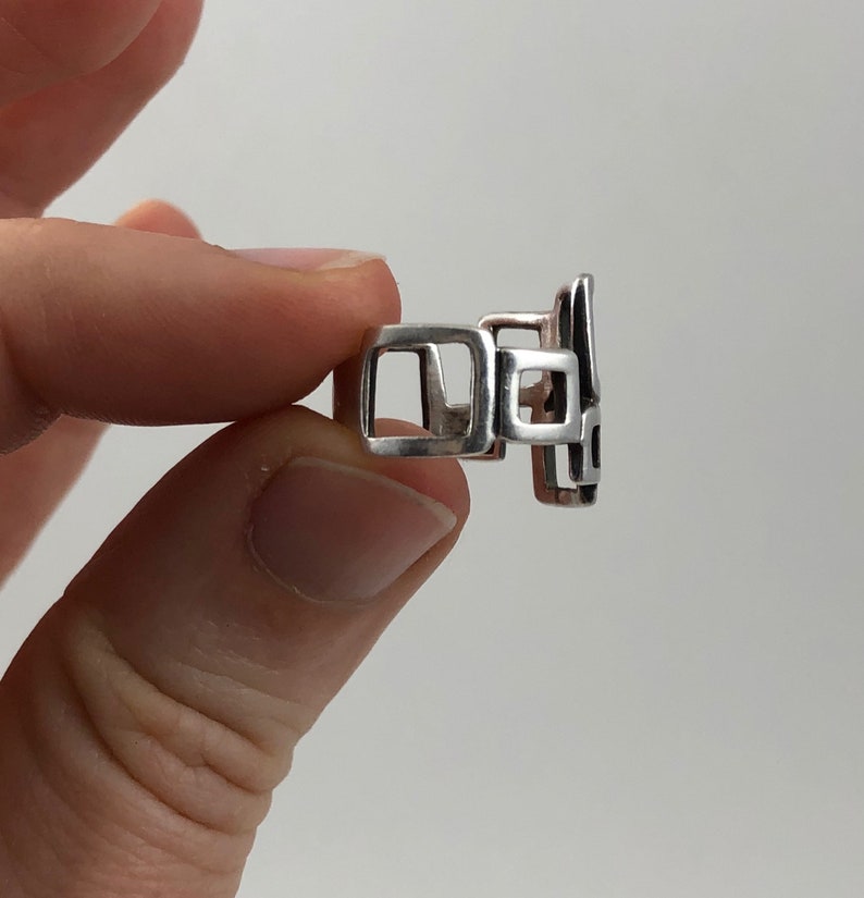 Vintage Sterling Silver Modernist Squares Ladies Statement Ring