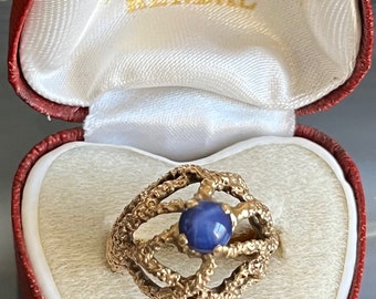 Vintage Modernist Organic Coral Form Brutalist 10K Gold Blue Star Sapphire Ladies Dinner Statement Cocktail Ring