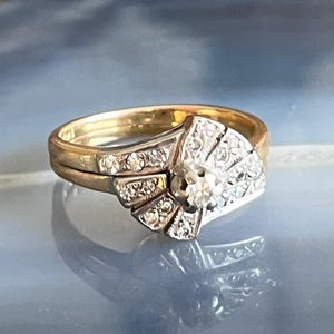 Anillo de compromiso de oro blanco de 14 quilates con diamantes estilo art déco vintage de los años 30