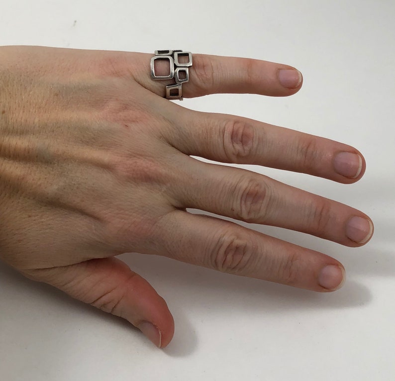 Vintage Sterling Silver Modernist Squares Ladies Statement Ring