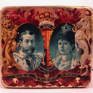 Scarce Antique 1911 Mazawattee Tea Tin Litho King George V and Queen Mary Royalty