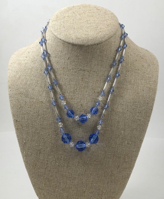 1930s Art Deco Period Two Tier Blue Cut Crystal Beade… - Gem