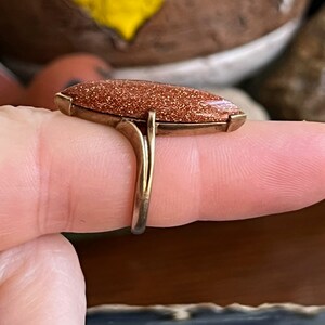 Vintage Antique 10K Gold Long Goldstone Navette Ladies Ring image 8