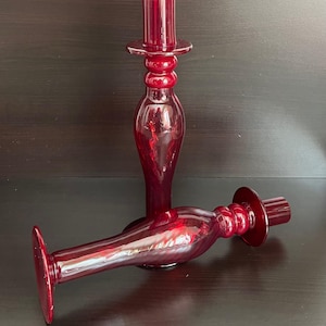 Vintage Handblown Red Glass Tall Candle Stick Holders