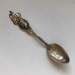 Antique Sterling Silver Enamel Calgary ( Stampede ? ) Bronco Rider Figural Souvenir Spoon