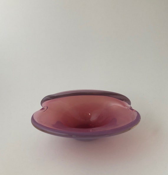 Cenedese Murano Opalescent Pink White Italian Art Glass Clamshell