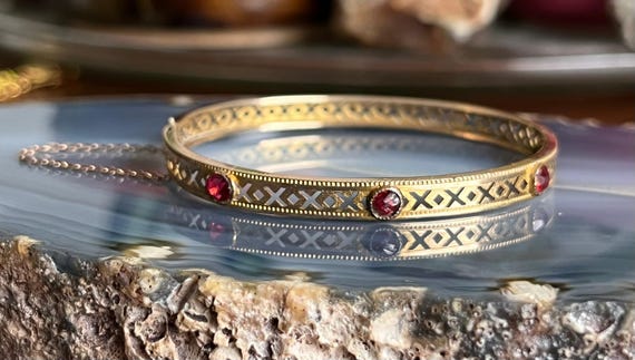 Antique Victorian Gold Filled Paste Ruby Small Ch… - image 2