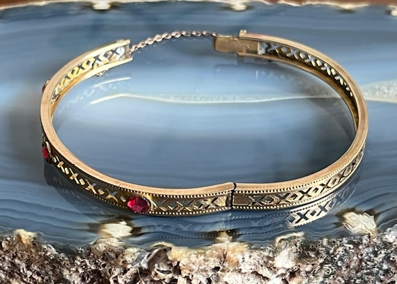 Antique Victorian Gold Filled Paste Ruby Small Ch… - image 7