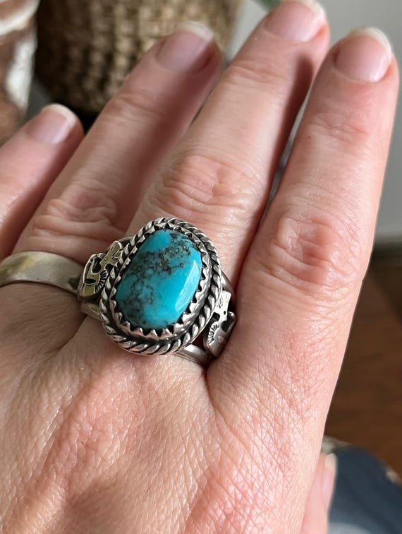 Vintage Large Native American Navajo Sterling Silver Turquoise