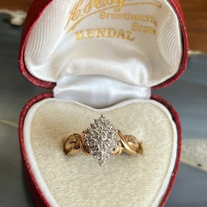 Vintage 10K Yellow Gold Kite Shaped Diamond Cluster Statement Ring