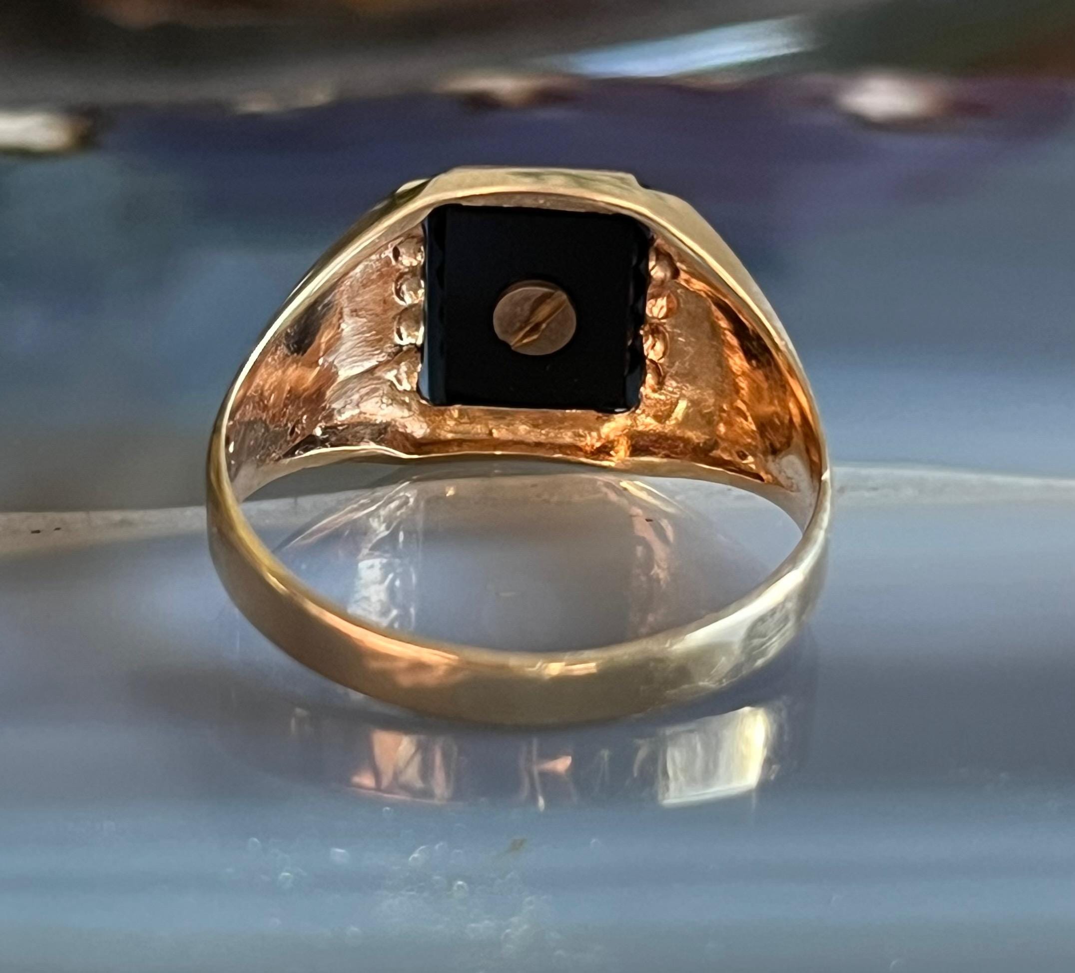 ヴィンテージ アールデコ 10K イエローゴールド ブラックオニキス