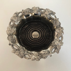 Ornate Grapes and Vine Victorian Silverplate Wood Wine Bottle Coaster Holder