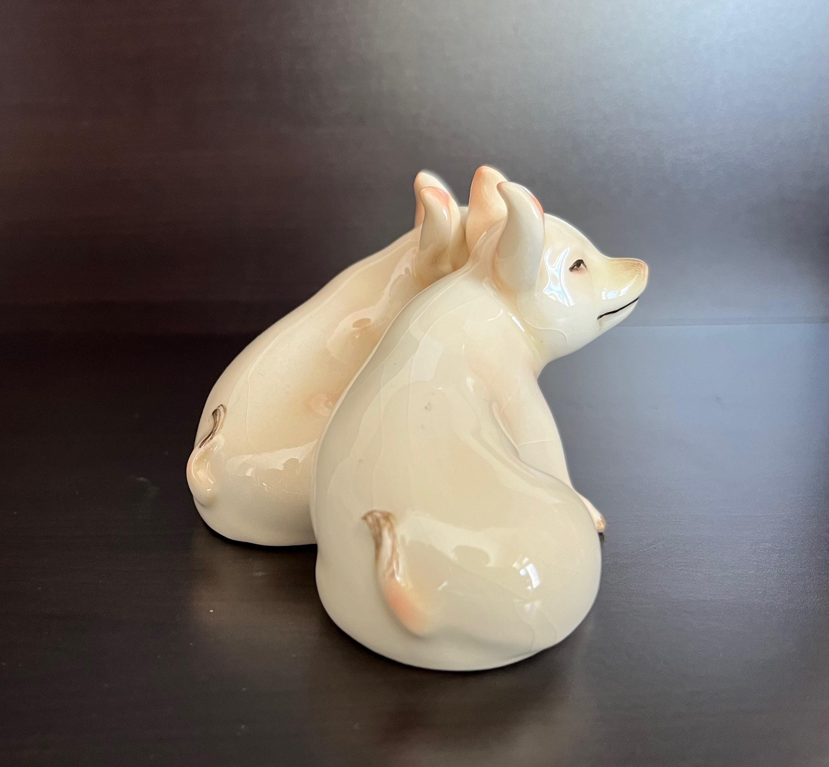 ドイツ　Goebel社　陶器製 親子豚の置物 3体セット Pair of Vintage Goebel Ceramic Pink Pigs Figurine 32008-07 - Etsy
