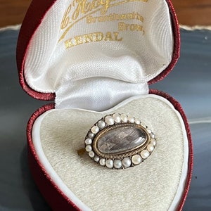 Antique Georgian 15ct Rose Gold Pearl Hair Work Mourning Memorial Momento Mori Brooch Dated 1808