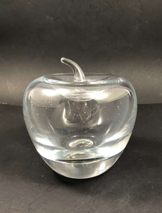 ヴィンテージ ブレンコ 透明吹きガラス リンゴ彫刻 ペーパー