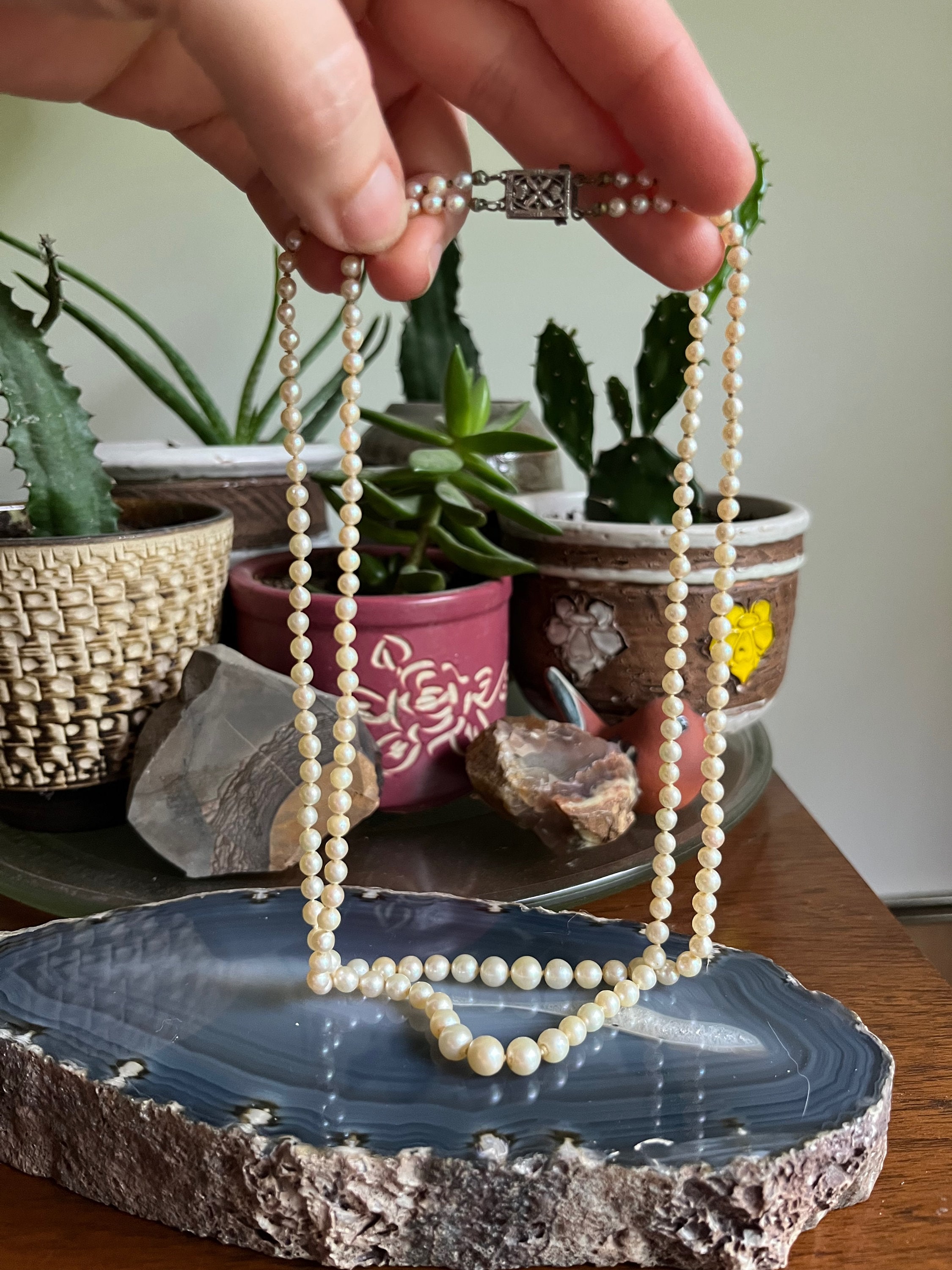 Collier Perles Nacrées Art Déco - Double Rang, Fermoir Argent - Occasion état Excellent (TBE)