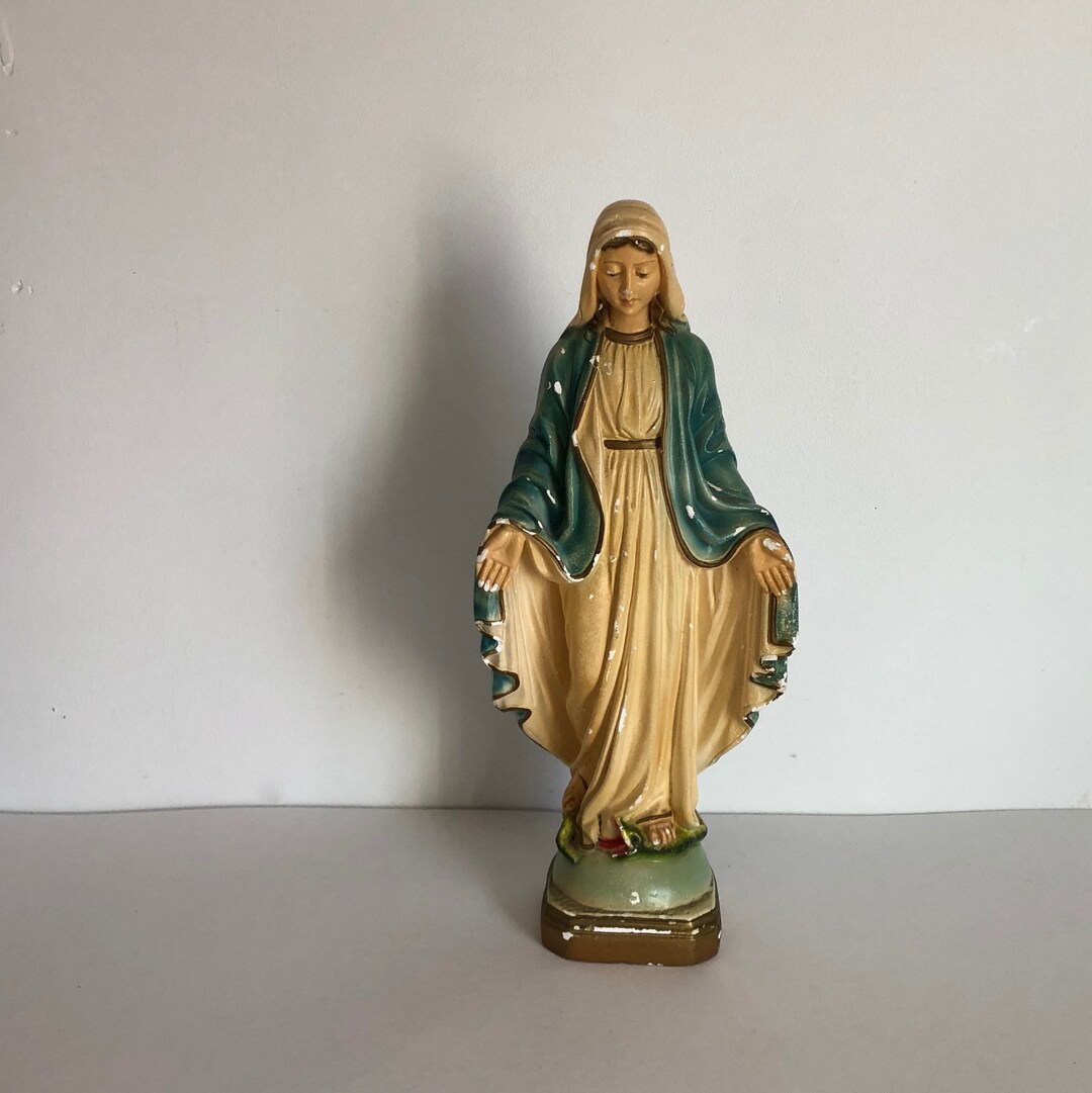 Antique Vintage French Catholic Chalkware Virgin Mary Plaster Statue