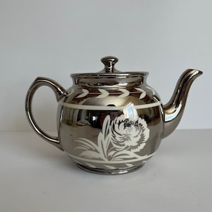 Vintage Antique Sadler Floral Silver Lustre Teapot