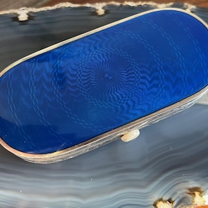Antique Sterling Silver Blue Guilloche Enamel Oval Snuff Box