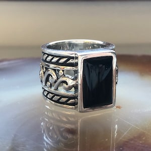Vintage Silpada Sterling Silver Black Onyx Wide Cigar Band Ladies Ring