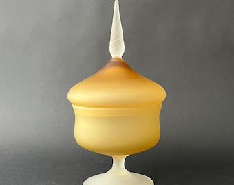 Vintage 1960s MCM Empoli Art Glass Yellow Satin Genie Finial Candy Jar