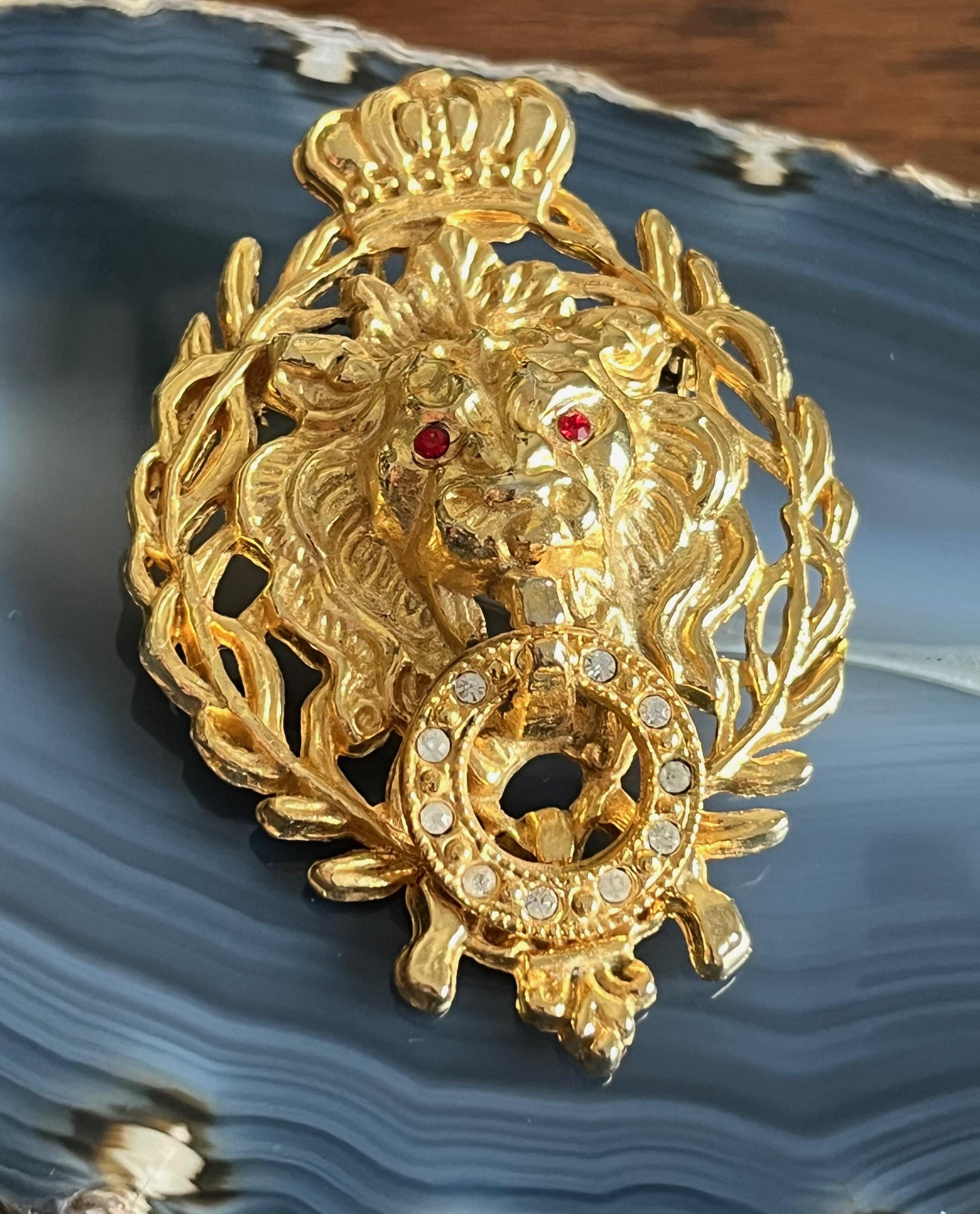【れもん】Llife BOTTON BROOCH Vintage Gold Tone Rhinestone Lion Door Knocker Brooch - Etsy Canada