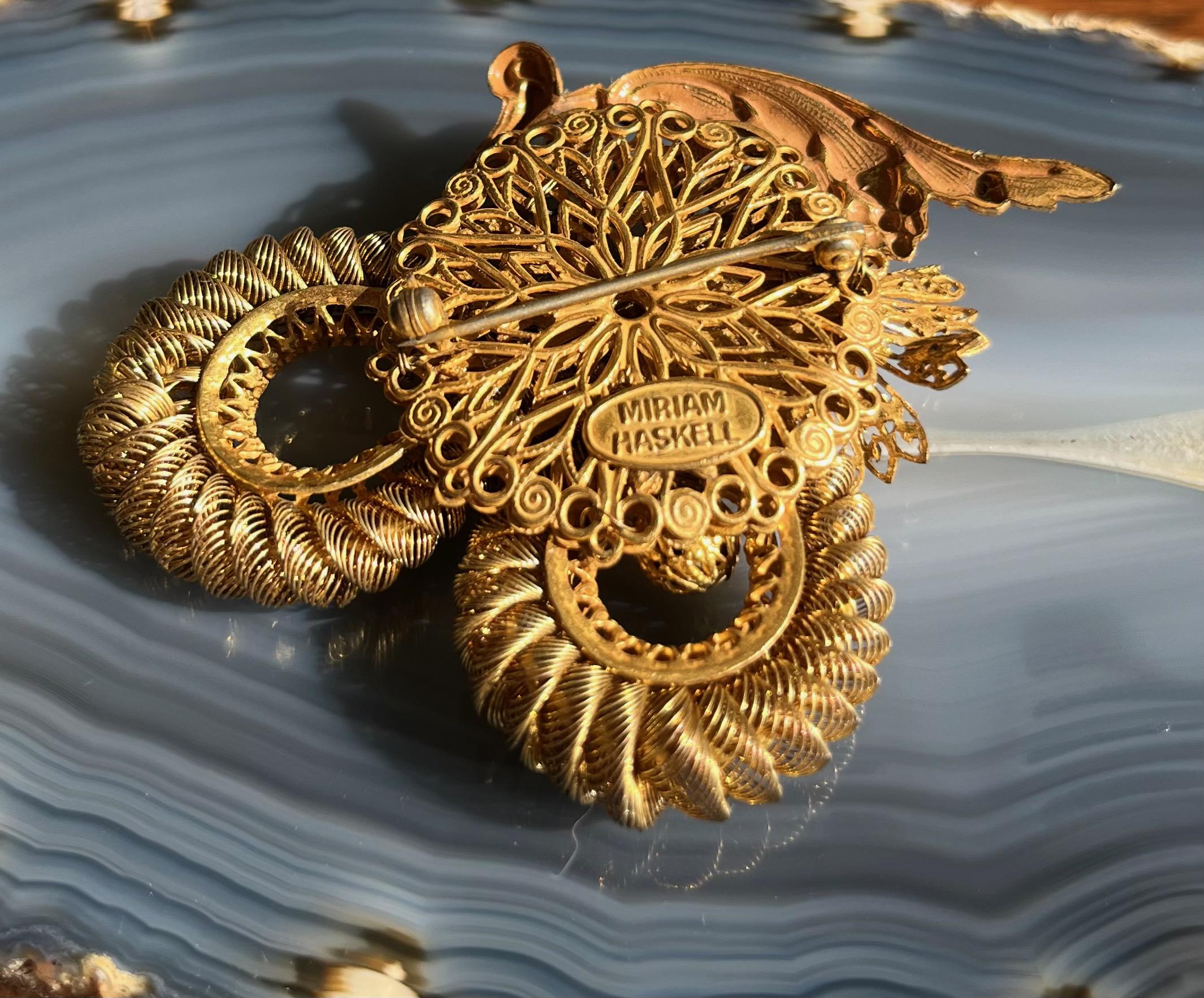 Vintage 1950s Miriam Haskell Gold Gilt Tone Floral Filigree Brooch