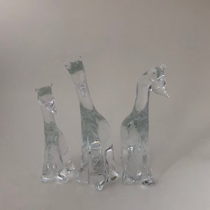 Mid Century Modern Set of 3 Vintage 1960s Eneryda Swedish Blown Glass Giraffe Family Figurines