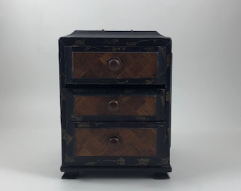 19th Century Japanese Marquetry Lacquer Table Tansu Cabinet Jewellery Box Meiji Period