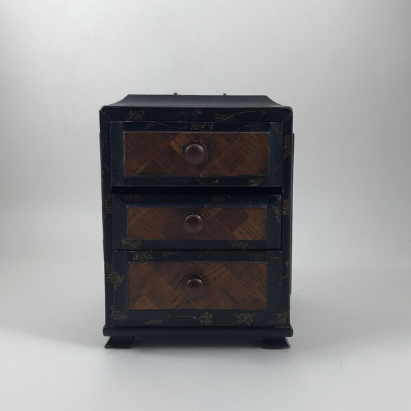 19th Century Japanese Marquetry Lacquer Table Tansu Cabinet Jewellery Box Meiji Period
