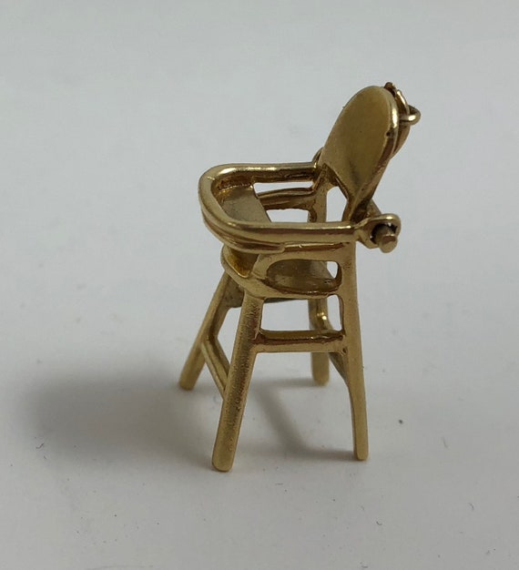 Vintage 1950s 14k Gold Baby High Chair Charm With Moving Parts For Charm Bracelet Or Pendant - 