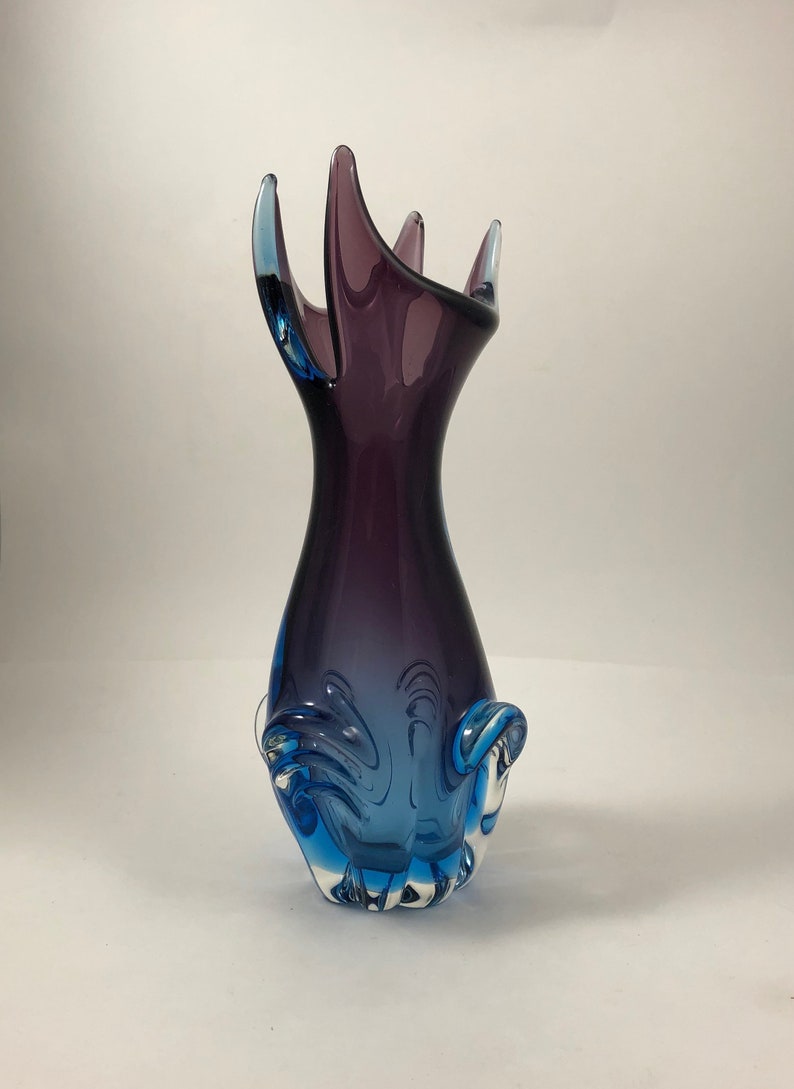 Incredible Mid Century Modern Freeform Art Glass Vase Chalet Canada or Murano Italian Art Glass Blue and Purple il 794xN gu8z